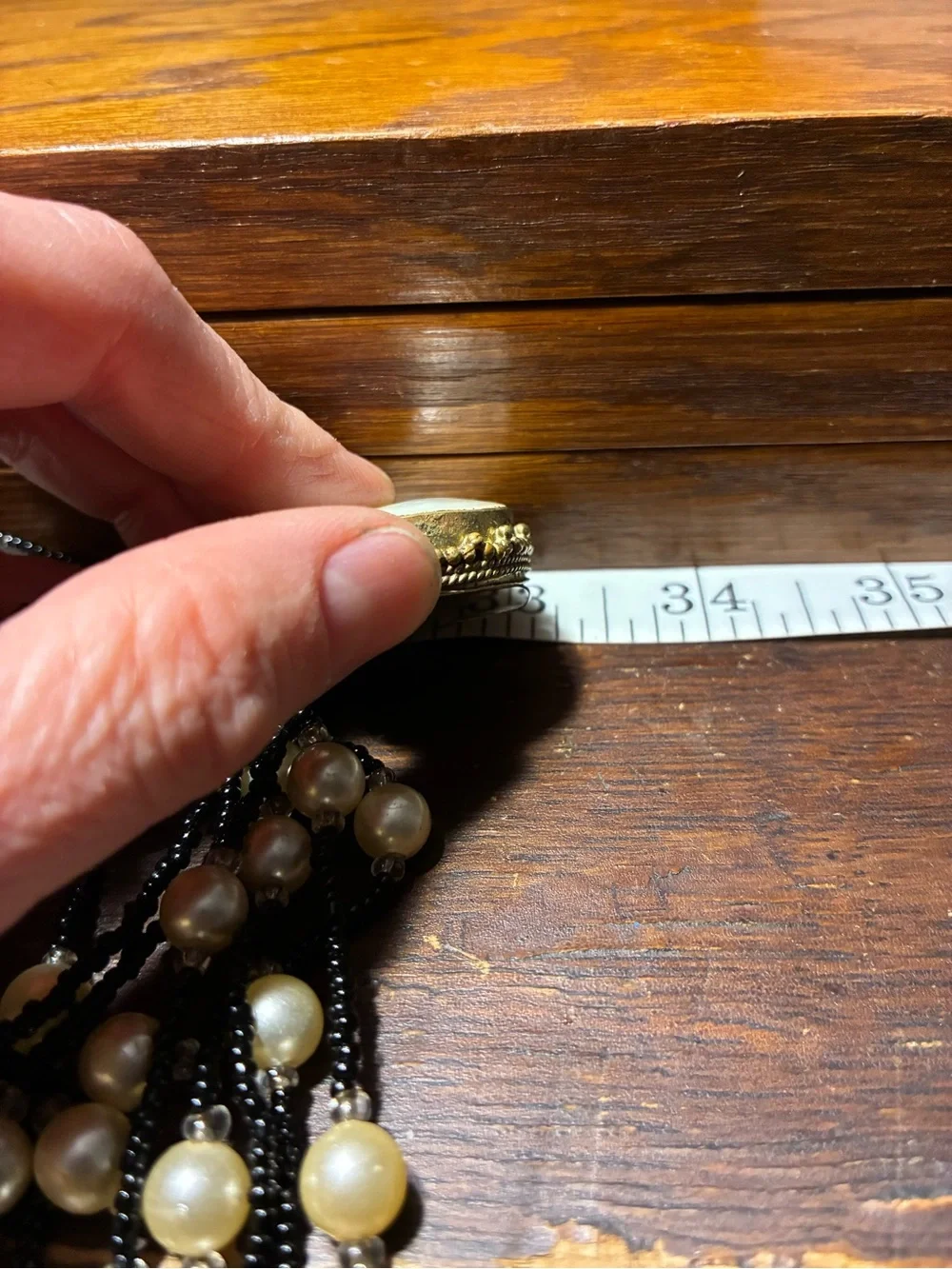 Vintage Mother Of Pearl Brass Beaded Boho Statement Belt Black Ivory OS